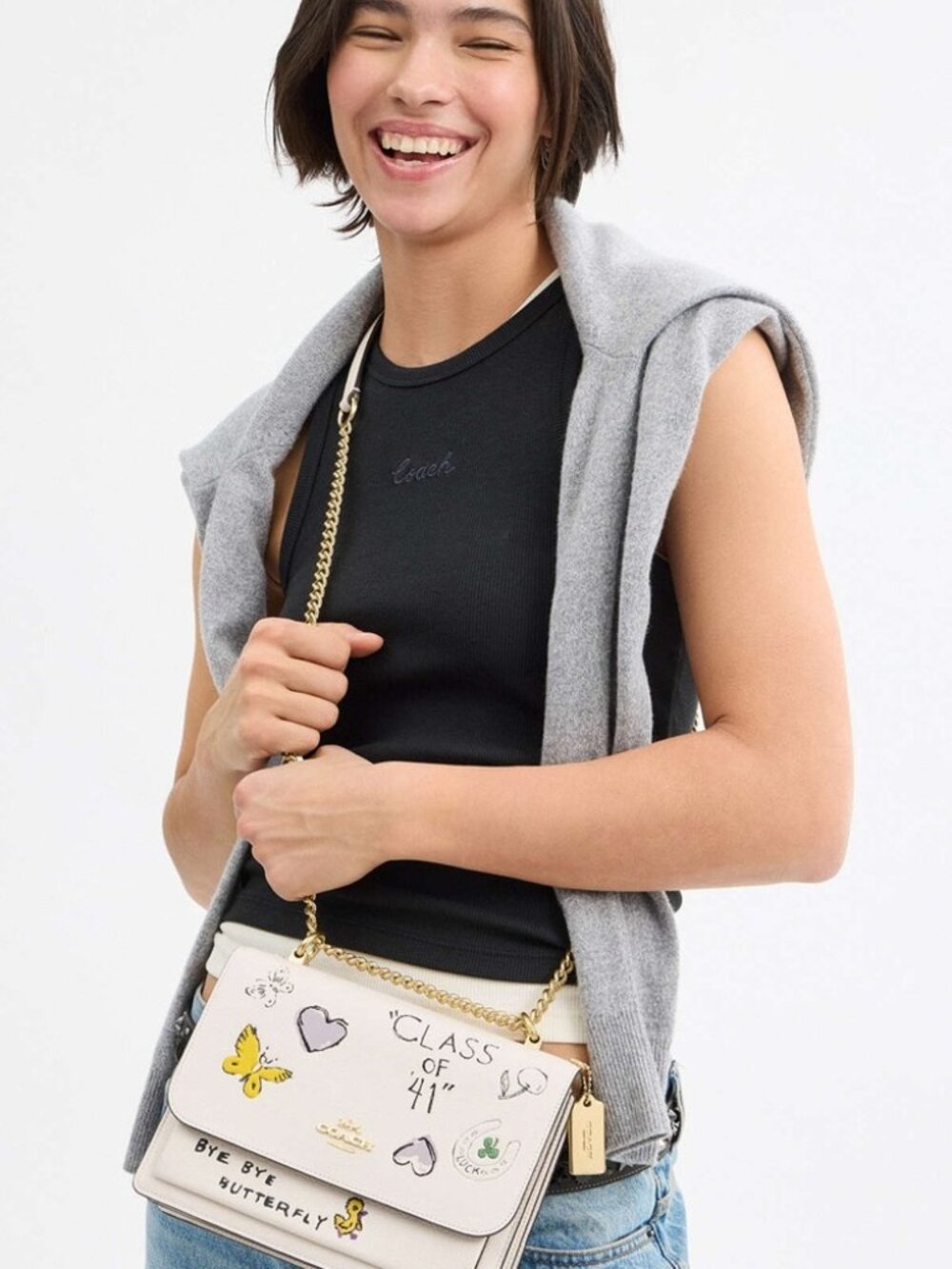 Coach klare crossbody bag with sketch print